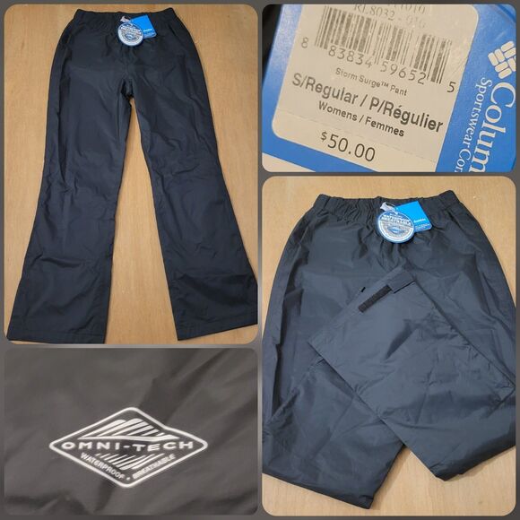 NWT Columbia Storm Surge Pants Womens Small Black Omni Tech Waterproof - Picture 1 of 16